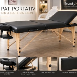 Masă de masaj portabilă din lemn, neagră
